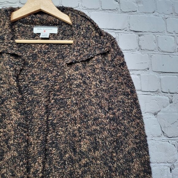 Real Clothes Wool Blend Brown Blended Color Open Cardigan Sweater Size L - Picture 5 of 11